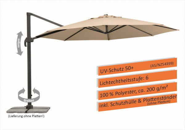 Schneider SET Alu Ampelschirm Rhodos Grande 400cm natur + Ständer + Schutzhülle